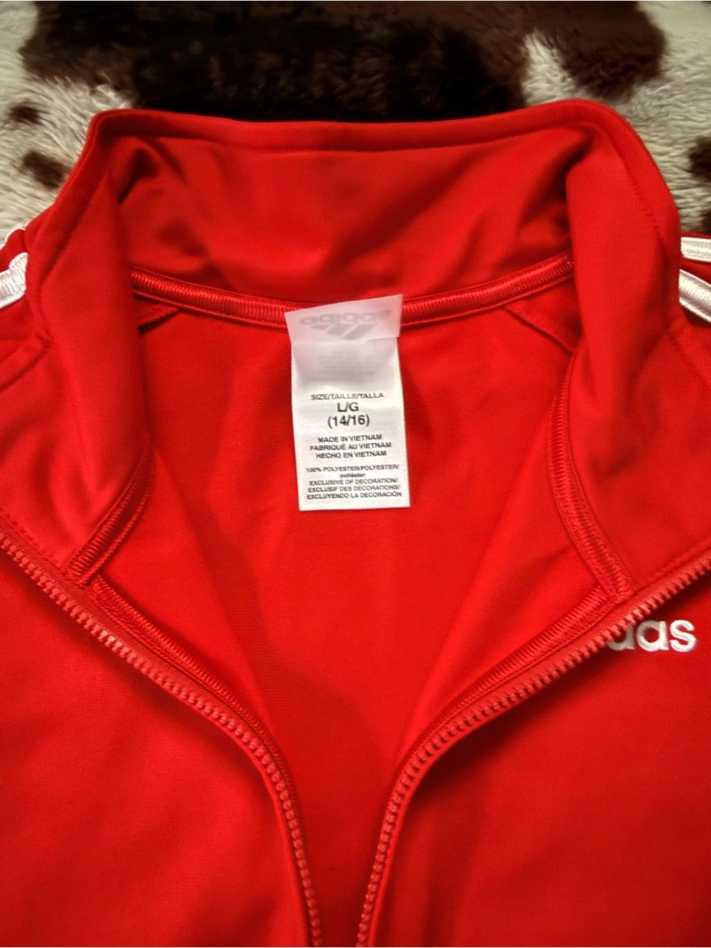 adidas Boy Red Zip-Up Track Jacket with White Stripe Accents - Picture 4 of 5